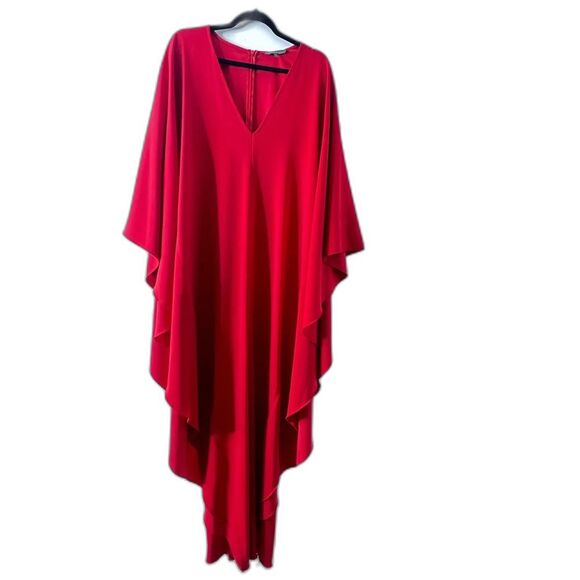 ISSUE New York Red Deep V-Neck Sheath Maxi Dress Sz L Elegant Flowy Boho Chic - Picture 5 of 14